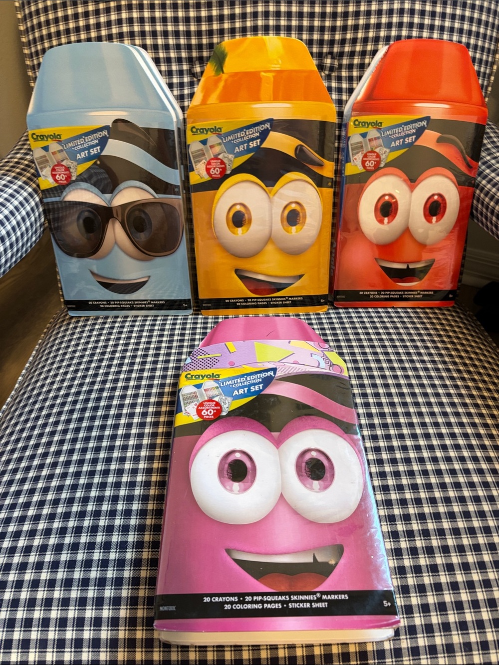 Crayola Limited Edition Pink, Blue, Yellow & Red Character Tins